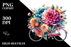 Vintage Vibrant Bicycle with Huge Flowers PNG Product Image 1