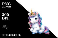 Baby Unicorn with Village Square, Watercolor PNG Product Image 3