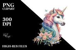 Baby Unicorn with Village Square, Watercolor PNG Product Image 1