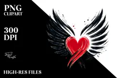 Paintbrush Style Heart with Wings PNG Product Image 2
