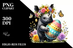 Baby Rhino with Easter Egg, Watercolor PNG Product Image 2