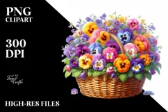 Vibrant Watercolor Basket Pansy | Clipart Product Image 1