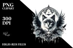 Washed Gothic Cat Flowers | Sublimation Clipart Product Image 1