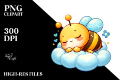 Vibrant Cute Baby Bee Sleeping on the Cloud, PNG Product Image 2