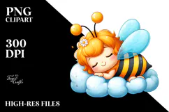 Vibrant Cute Baby Bee Sleeping on the Cloud, PNG Product Image 2