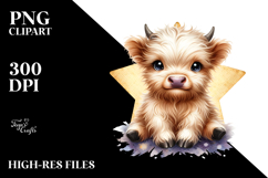 Watercolor Baby Cow Sitting on Star Product Image 2