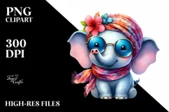 Elephant Silk Scarf Smiling | Watercolor Clipart Product Image 1