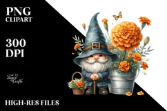 Cute GNOME with Marigold PNG Product Image 2