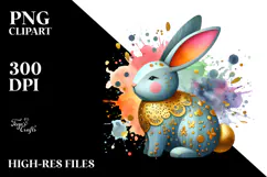 Colorful Wood Bunny PNG Product Image 2