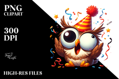 Whimsical Owl with Party Hat, Transparent PNG Product Image 2