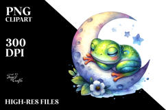 Colorful Cute Baby Frog Sleeping Moon Clipart Product Image 2