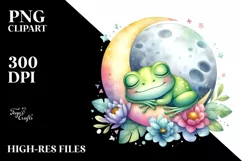 Colorful Cute Baby Frog Sleeping Moon Clipart Product Image 1