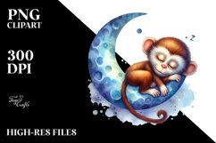 Watercolor Wimsical Monkey Sleeping Moon | Sublimation Product Image 3