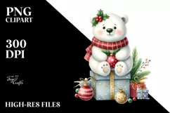 Cute Whimsical Polar Bear Christmas PNG Product Image 2