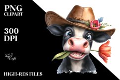 Cow Portrait Hat Goofy Smile Tulip Clipart Product Image 3
