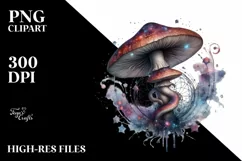 Mystical Celestial Mushroom Watercolor Splash PNG Product Image 3