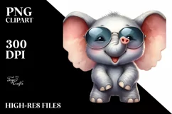 Elephant Sunglasses Tongue Out | Watercolor Clipart Product Image 3