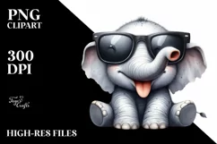 Elephant Sunglasses Tongue Out | Watercolor Clipart Product Image 1