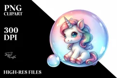 Baby Unicorn in Bubble | Watercolor Clipart Product Image 3