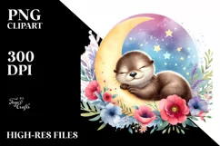 Colorful Baby Otter Sleeping on the Moon | Sublimation | Product Image 1