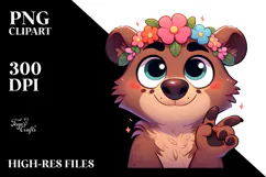 Playful Bear with Flower Crown, Vector Art PNG Product Image 2