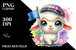 Vibrant Crazy Happy Baby Lamb with Flag Waving PNG Product Image 2