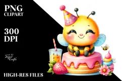 Vibrant Baby Bee on Party Hat PNG Product Image 2