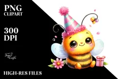 Vibrant Baby Bee on Party Hat PNG Product Image 2