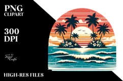 Retro Tropical Island Sunset PNG Product Image 2