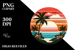 Retro Tropical Island Sunset CliparPNG Product Image 2