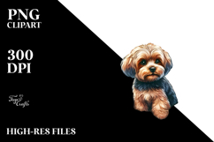 Watercolor Yorkipoo Sitting in Sand with Surf and Ball | Product Image 2