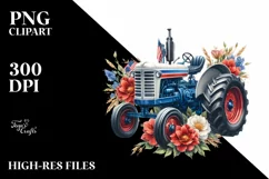 Vintage Tractor Flowers USA Flag | Sublimation Clipart Product Image 3