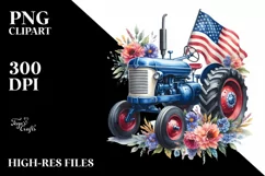Vintage Tractor Flowers USA Flag | Sublimation Clipart Product Image 3