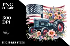 Vintage Tractor Flowers USA Flag | Sublimation Clipart Product Image 3