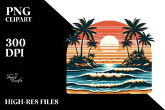 Retro Tropical Island Sunset PNG Product Image 2