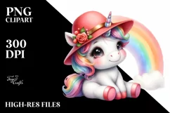 Watercolor Cute Baby Unicorn with Red Hat and Rainbow | Product Image 3