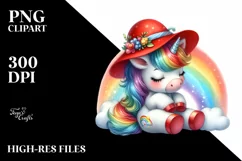 Baby Unicorn Red Hat Rainbow | Clipart Product Image 1