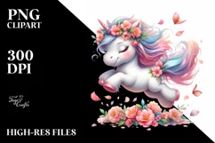 Baby Unicorn Tumbling with Spring Petals | Watercolor Product Image 3