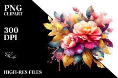 Vibrant Bouquet with Camellia and Gold Foil | Clipart Product Image 3