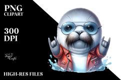 Rocker Look Baby Walrus with Big Eyes, Watercolor PNG Product Image 2