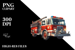Vintage Dirty Fire Engine with USA Flag PNG Product Image 2