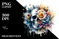 Grungy Flower Skull PNG Product Image 2