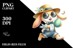 Goofy Bunny with Vintage Hat and Big Egg PNG Product Image 2