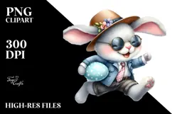 Goofy Bunny with Vintage Hat and Big Egg PNG Product Image 2