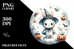 Washed Watercolor Bunny on a Moon PNG Product Image 3