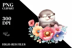 Colorful Cute Baby Otter Flower | Clipart Product Image 3