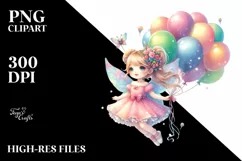 Colorful Cute Fairy Floating with Balloons | Sublimation | Product Image 1