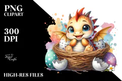 Colorful Baby Dragon in Egg Basket PNG Product Image 2