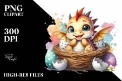 Colorful Baby Dragon in Egg Basket PNG Product Image 1