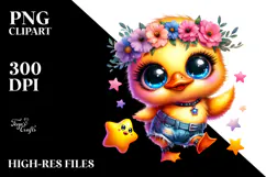 Baby Duck with Flower Crown and Star PNG Product Image 2